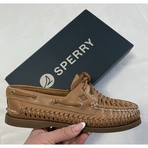 Sperry A/O 2-Eye Woven Leather Boat Shoes Tan Brown Women's US 7 Preppy Coastal